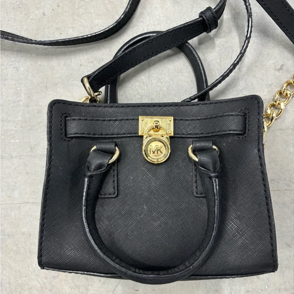Michael‎ Kors Micro Hamilton Black Leather Crossbody Handbag